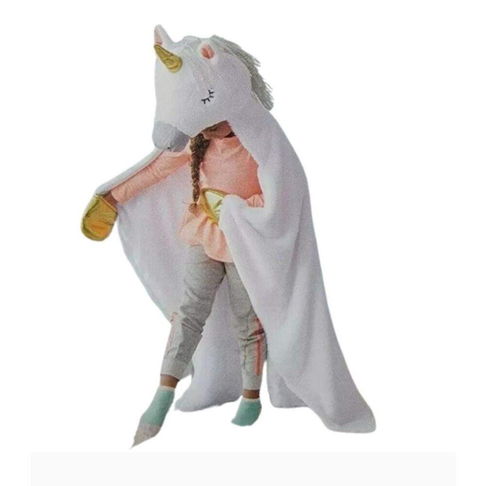 Pillow Fort Plush Unicorn Wearable Blanket with Gold Accents